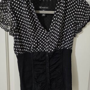 INC International Concepts Black and White Polka Dot Women's Top